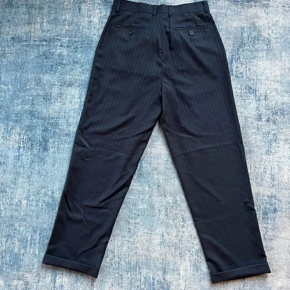 Boys Bertucci Navy Blue Pleated Front Dress Pants with Vertical Stripes Size 18